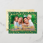 写真モダンクリスマスエレガントの台本は緑 箔シーズンポストカード (正面/裏面)