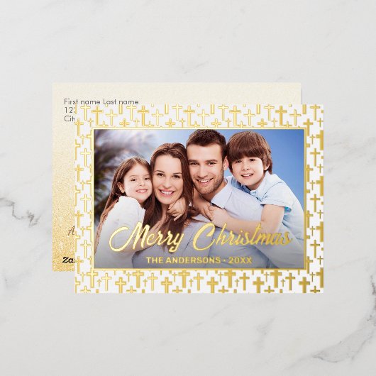 写真モダンクリスマスエレガントの台本イエス・クロス 箔シーズンポストカード (正面/裏面)