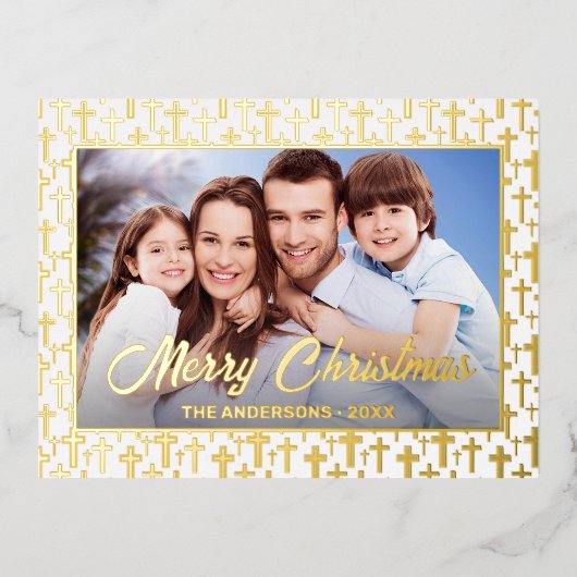 写真モダンクリスマスエレガントの台本イエス・クロス 箔シーズンポストカード (正面)