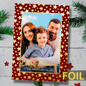 写真モダンクリスマスエレガントの星が赤く燃える 箔シーズンカード