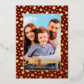 写真モダンクリスマスエレガントの星が赤く燃える 箔シーズンカード (正面)