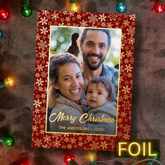 写真モダンクリスマスエレガントの雪の結晶 箔シーズンカード