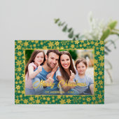 写真モダンクリスマスエレガントの雪片グリーン 箔シーズンカード (立ち正面)