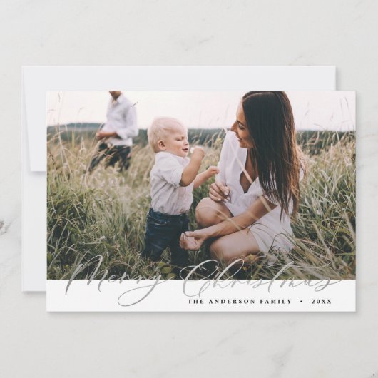 写真モダンクリスマスエレガント銀文字 シーズンカード (正面)