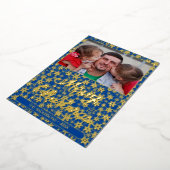 写真モダンクリスマススクリプトのスノーフレークのネイビーブルー 箔シーズンカード (回転した状態)