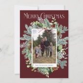 写真モダンクリスマスブルゴーニュグリーティングカード (正面)
