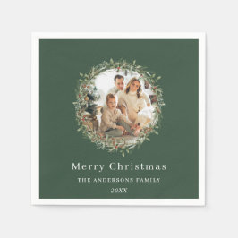 写真モダンクリスマスリース緑 スタンダードカクテルナプキン
