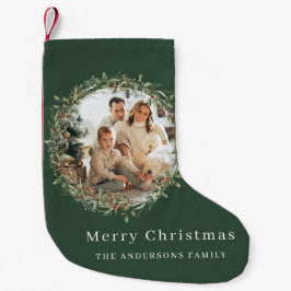 写真モダンクリスマスリース緑 スモールクリスマスストッキング