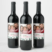 写真モダンクリスマス赤グリーン金ゴールド緑 ワインラベル (ボトル)