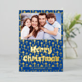 写真モダンクリスマス・イエスが王室のネイビー・ブルーを渡る 箔シーズンカード (立ち正面)