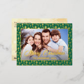 写真モダンクリスマス・イエスが緑を横切るエレガント 箔シーズンポストカード (正面/裏面)