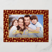 写真モダンクリスマス・イエスが赤いバーガンディを横切る 箔シーズンカード (正面)