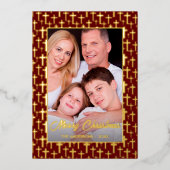 写真モダンクリスマス・イエスが赤いバーガンディを横切る 箔シーズンカード (正面)