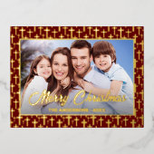 写真モダンクリスマス・イエスが赤いバーガンディを横切る 箔シーズンポストカード (正面)