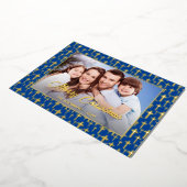 写真モダンクリスマス・イエスが青いホイル王室のを横切る 箔シーズンカード (回転した状態)