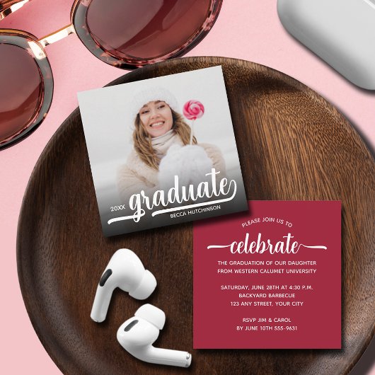 写真モダンクリムゾン卒業 エンクロージャーカード