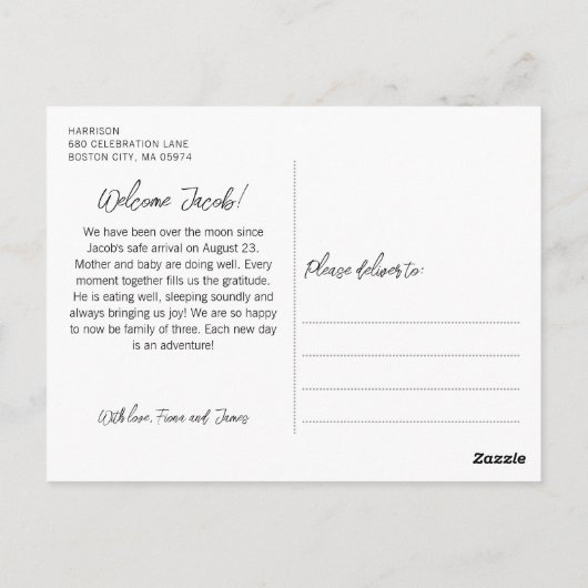 写真モダングリッドの誕生発表 ポストカード (裏面)