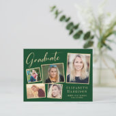 写真モダンコラージグリーン金ゴールド卒業パーティー インビテーションポストカード (スタンド正面)