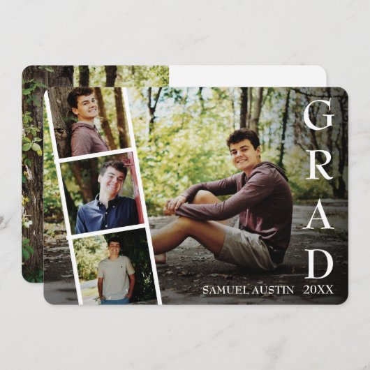 写真モダンコラージフィルムストリップ卒業記念 案内状 (正面/裏面)