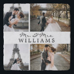 写真モダンコラージモノグラム新婚ホワイト トリベット<br><div class="desc">こ祝の4枚の写真と最近結婚したモノグラムのデザイン。</div>