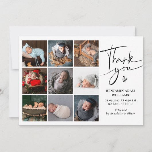 写真モダンコラージュありがとう誕生 案内状 (正面)