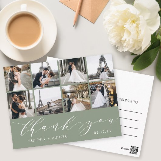 写真モダンコラージュありがとうSage Green ポストカード
