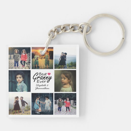 写真モダンコラージュおばあちゃんギフト キーホルダー (裏面)