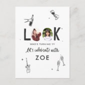 写真モダンコラージュおもしろい手書き誕生日 ポストカード (正面)