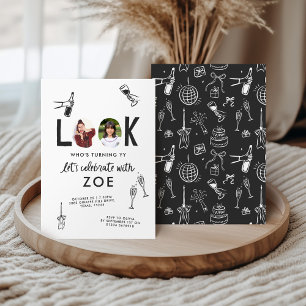 写真モダンコラージュおもしろい手書き誕生日 招待状