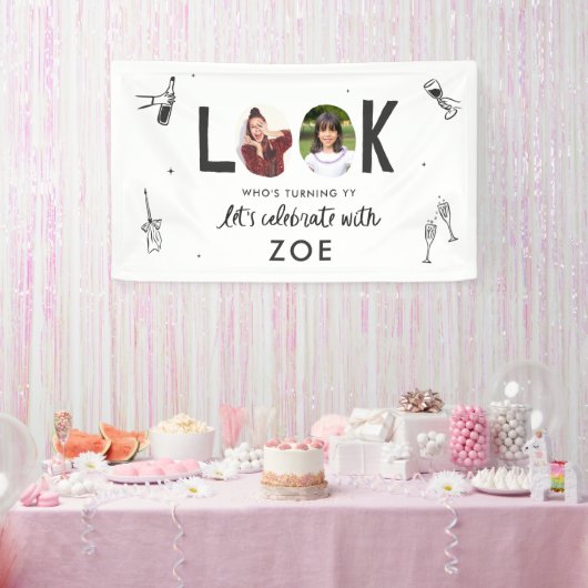 写真モダンコラージュおもしろい手書き誕生日 横断幕 (パーティー)