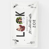 写真モダンコラージュおもしろい手書き誕生日 横断幕 (縦)