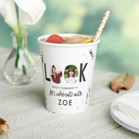 写真モダンコラージュおもしろい手書き誕生日 紙コップ (インサイチュ)