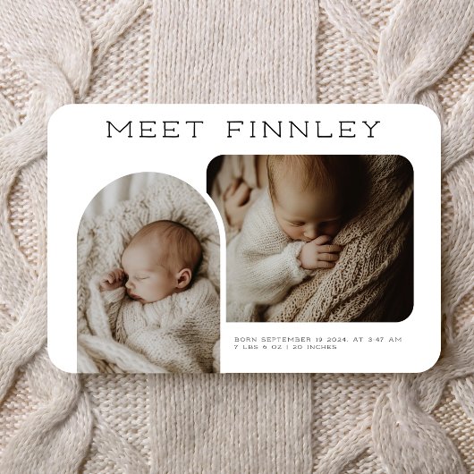 写真モダンコラージュのアーチ形の誕生発表