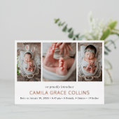 写真モダンコラージュのエレガント誕生の発表 箔招待状 (立ち正面)