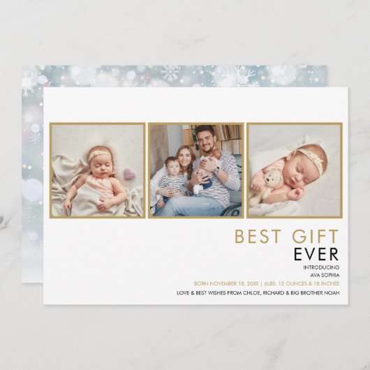 写真モダンコラージュのクリスマス誕生発表 シーズンカード (正面/裏面)