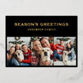 写真モダンコラージュのクリスマス金ゴールド 箔シーズンカード (正面)