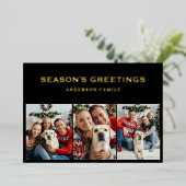 写真モダンコラージュのクリスマス金ゴールド 箔シーズンカード (立ち正面)