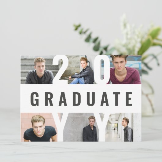 写真モダンコラージュのグラフィックタイポグラフィ卒業 案内状 (スタンド正面)