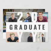 写真モダンコラージュのグラフィックタイポグラフィ卒業 案内状 (正面/裏面)