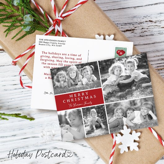 写真モダンコラージュのメリークリスマス シーズンポストカード