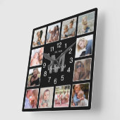 写真モダンコラージュの家族の名前ブラック スクエア壁時計 (傾斜)