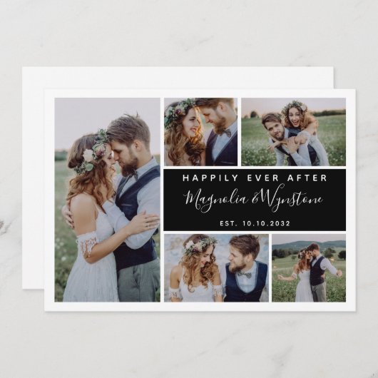 写真モダンコラージュの後で幸せ結婚に サンキューカード (正面/裏面)