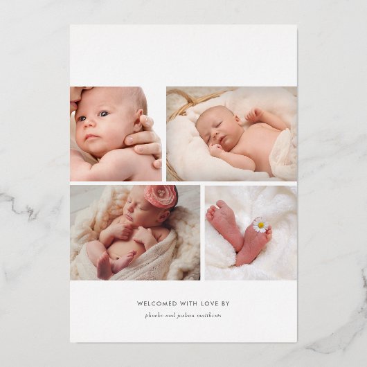 写真モダンコラージュの誕生のお知らせ 箔招待状 (裏面)