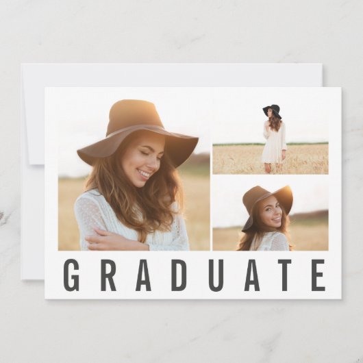 写真モダンコラージュはっきりしたグラフィック卒業アナウ 案内状 (正面)