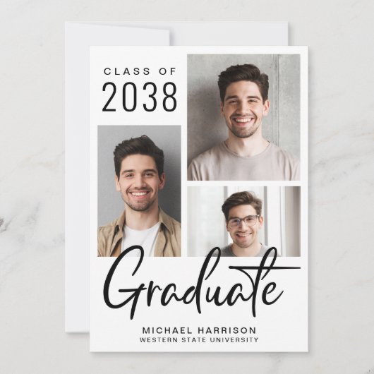 写真モダンコラージュはっきりしたスクリプト卒業 案内状 (正面)