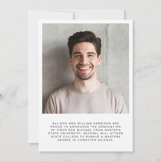 写真モダンコラージュはっきりしたスクリプト卒業 案内状 (裏面)