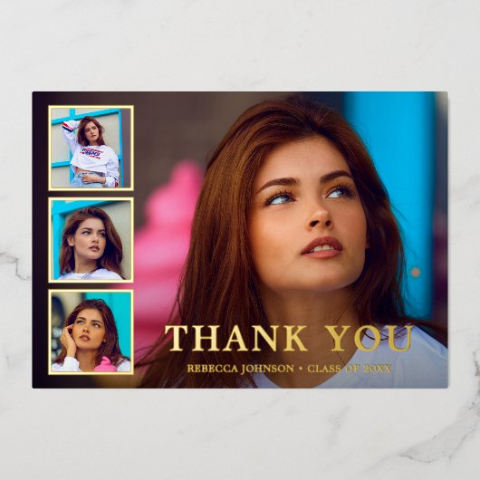 写真モダンコラージュエレガント卒業 箔招待状 (正面)