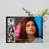 写真モダンコラージュエレガント卒業 箔招待状 (立ち正面)