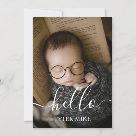 写真モダンコラージュカスタム生まれたばかりの男の赤ちゃん 案内状 (正面)