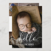 写真モダンコラージュカスタム生まれたばかりの男の赤ちゃん 案内状 (正面/裏面)